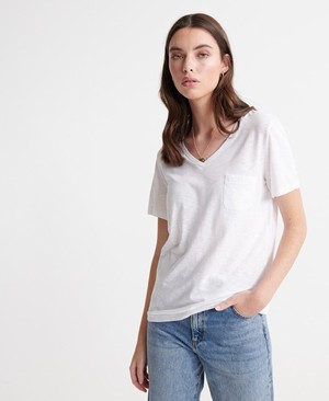 Superdry Organic Cotton Essential V-Neck Női Pólók Fehér | ZGNXS0364